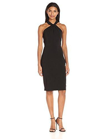 Knot Neck Sheath Halter Dress With Exposed Zip Back, Black, 14