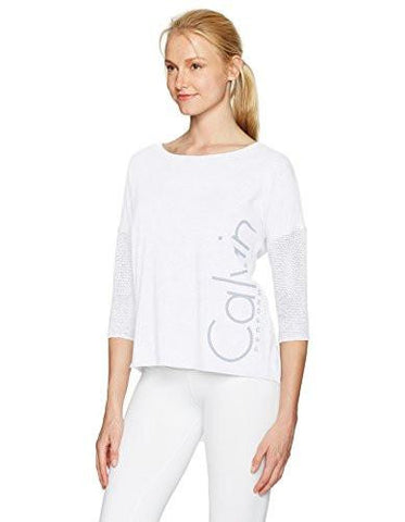 Calvin Klein Performance Hi Low Dolman 34 Sleeve Logo Tee Sugar S