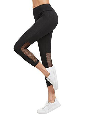 Sweatyrocks Mesh Panel Crop Leggings Yoga Workout Active Jogger Tights Black M