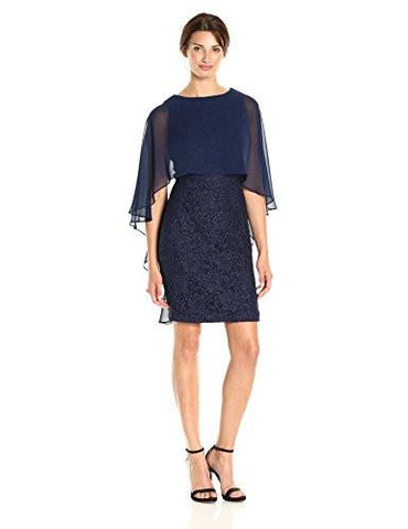 Capelet Sheath Dress, Navy, 14