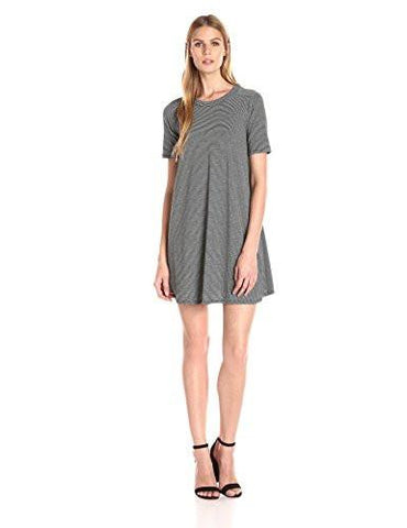 Aline Stripe Yoke Dress Black Heather Grey Small