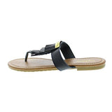 Keira Layered Kilty Fringe Gold Logo Plate TStrap SlipOn Slide Thong Flat Sandal Black 6 M Us