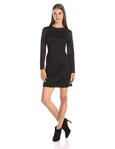 Trina Abilene Perforated Geo Scuba Long Sleeve Dress Black 8
