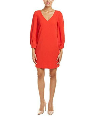 Delni Classic Crepe V Neck Long Sleeve Dress Ruby 0