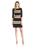 Elbow Sleeve Stripe Shift Dress, Black/Tan, 10