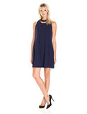 Stretch Crepe Swing Dress With Open Neck, Navy, 14