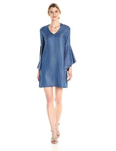 Karen Kane VNeck Bell Sleeve Dress, Denim, L