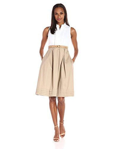 Ruffle Shirt Dress, Khaki/White, 4