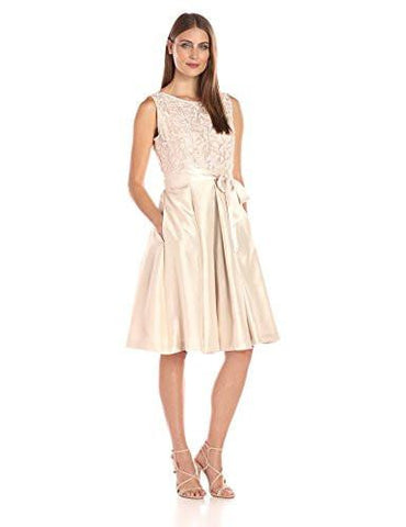 Jessica Howard Sleeveless Fit And Flare Soutache Dress, Champagne, 14