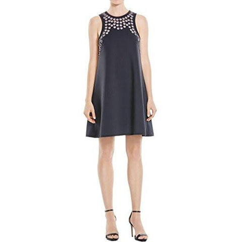 Grommet Embroider Detail Sleeveless Casual Dress B/W 10