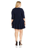 Eliza J Plus Size 3/4 Sleeve Dress With Tiered Ruffle Skirt, Navy, 18W