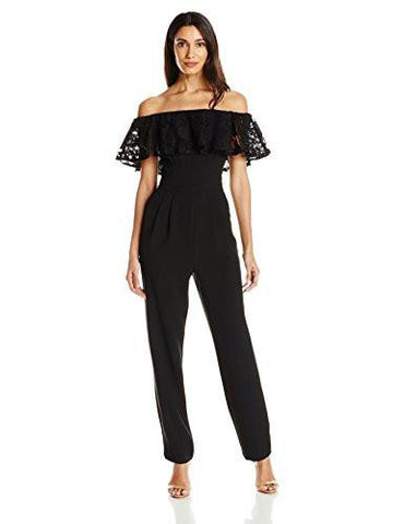 Eliza J Jumpsuit With Ruffle Flounce, Black, 8