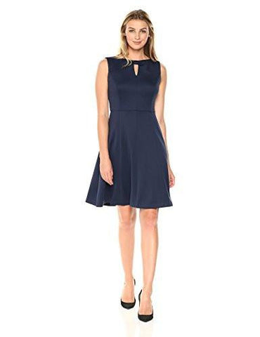 ALine Dress With Keyhole, Navy, 14