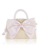 Big Bow Raffia Wagon Satchel Shoulder Handbag Sand