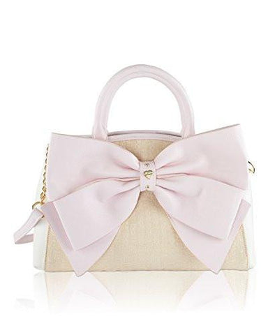 Big Bow Raffia Wagon Satchel Shoulder Handbag Sand