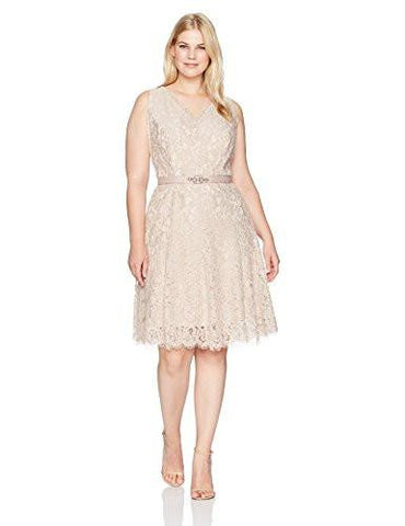 Jessica Howard Plus Size Sleeveless VNeck Dress Seamed, Taupe/Rose, 18W