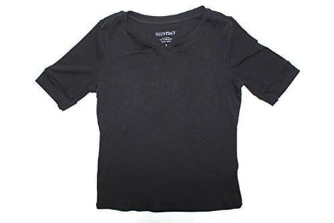 Pima Cotton/ Lycra VNeck T Shirt With Cuff Sleeves Large, Black