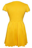 Sidefeel Sweet Scallop Pleated Vintage Ruched Dress Large Yellow