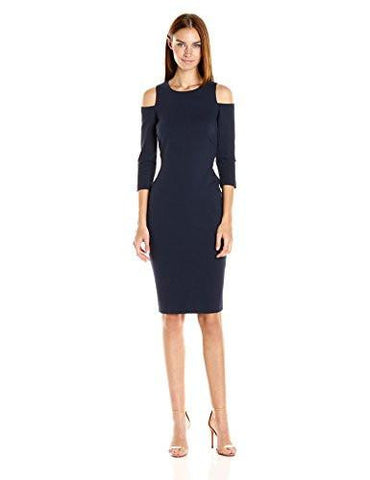VNeck Cold Shoulder Sheath, Navy, 12