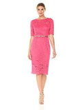 3/4 Sleeved Lace Dress With Belt, Rose, 6