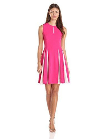 Stretch Crepe Dress With Insets, Azalea/Ivory, 4