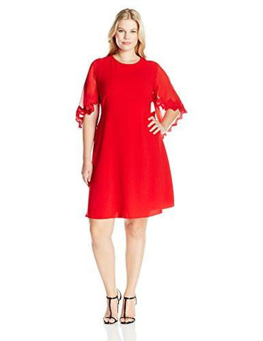 Taylor Dresses Plus Size Embroidered Caplet Dress, Red, 22W