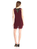 Loose Dress With Yokes Wine Red Combo Small