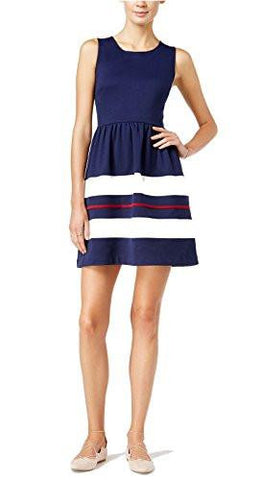 Striped Fit And Flare Dress Medium, Blue Notte Combo
