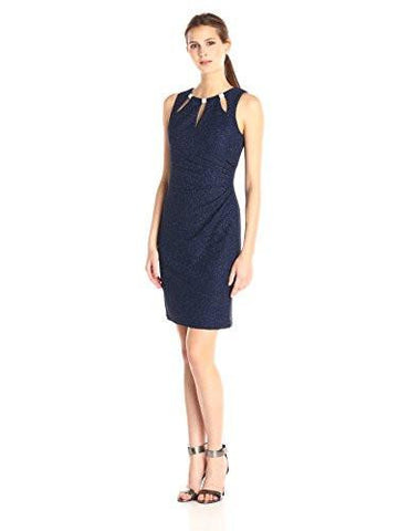 Sleeveless Side Rouched Dress With Cut Outs, Navy, 10