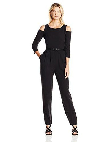 Eliza J Jumpsuit With Cold Shoulders, Black, 4