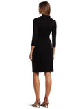 3/4 Sleeve Cascade Wrap Dress, Black, Large