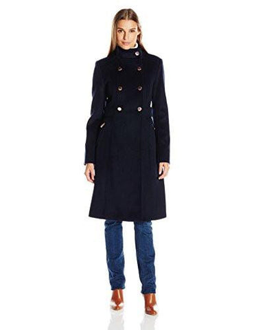 Wool Blend Military Coat, Navy, 4