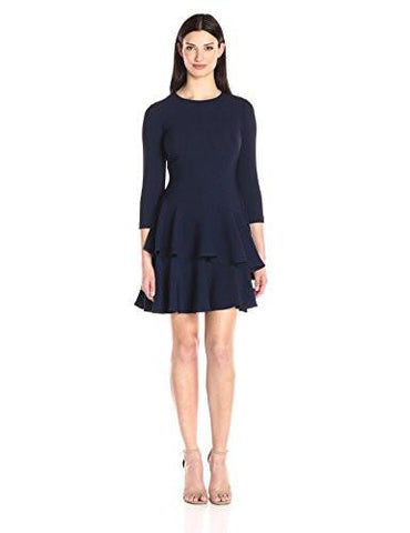 3/4 Sleeve Dress With Tiered Ruffle Skirt, Navy, 6