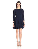 3/4 Sleeve Dress With Tiered Ruffle Skirt, Navy, 6