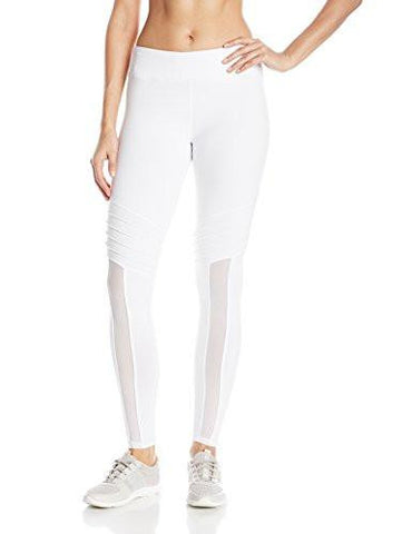 Recreation Geo Knit Solid Inset Top Stitched Full Length Legging White S