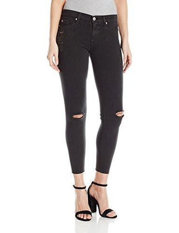 Hudson Jeans Nico Midrise Ankle Skinny With Raw Hem, Blackened Charcoal, 25