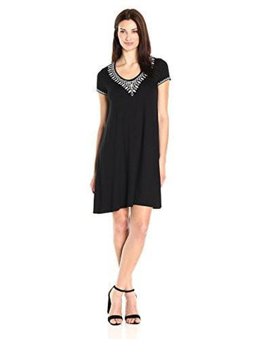 Embroidered TShirt Dress, Black, S