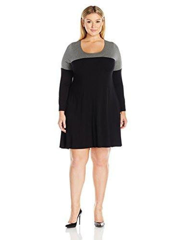 Plus Size Colorblock Maggie Trapeze Dress, Black/Gray, 2X