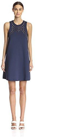 Perforated ALine Dress, Navy, 8