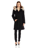Sweater Coat With Faux Fur Hood, Black, L