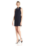 Shift Dress With Beaded Collar, Navy, 12