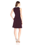 Beaded Collar Sleeveless Aline Dress, Wine, 10