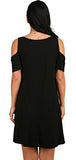 O Neck Cold Shoulder Off Tshirt Loose Tops Black L