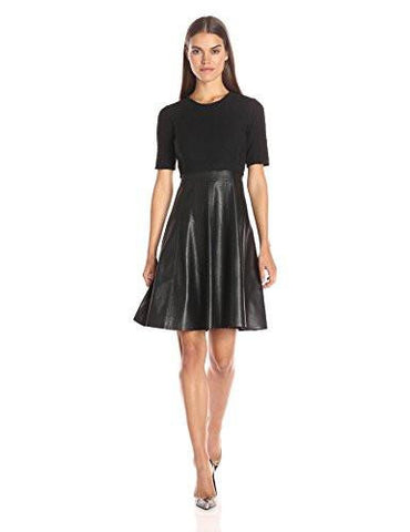 Knit And Vegan Leather Dress, Black, 2