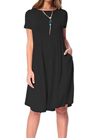 Levaca Summer Short Sleeve Draped Swing Loose Casual Tunic Dress Black M