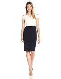 Color Block Crepe Sheath, Cream/Navy, 12