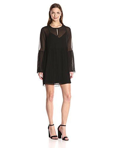Long Sleeve Pleated Dress Black L