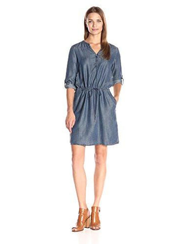 Long Sleeve Mitchell Dress, Tencel Denim Dark 100% Lyocell, Large