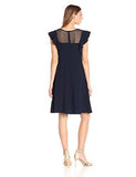 Flutter Sleeve Stretch Crepe Fit And Flare, Navy, 6