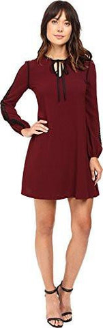 Stretch Crepe Tie Neck With Sleeve Applique, Wine, 8